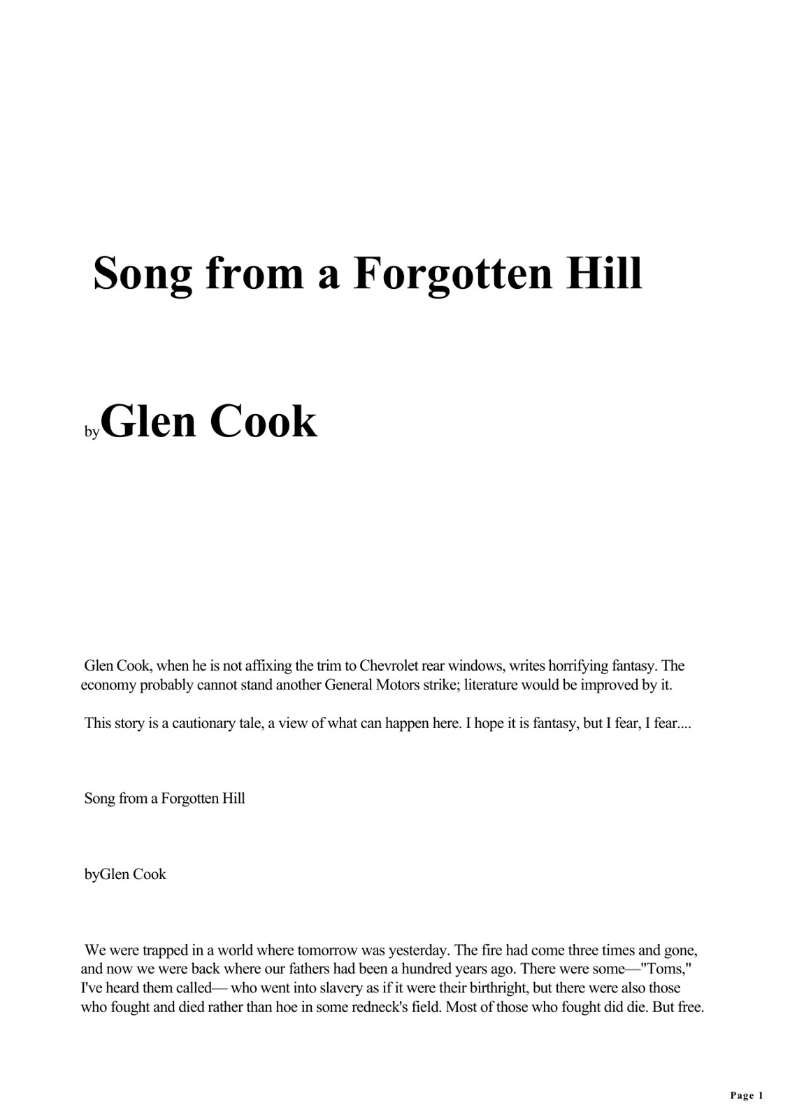 Song from a Forgotten Hill