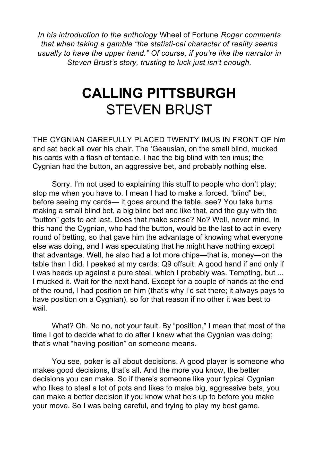 Calling Pittsburgh